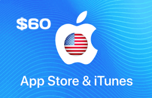 صورة بطاقة ايتونز بقيمة 60 دولاراً، مخصصة لشحن رصيد حساب Apple الأمريكي.